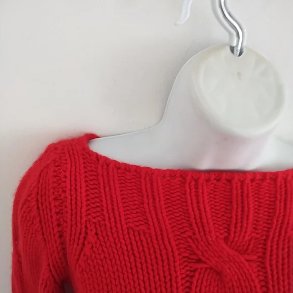 Andre Maurice Italy 100 % Cashmere Red Cable Knit Cropped Sweater - Picture 4 of 8